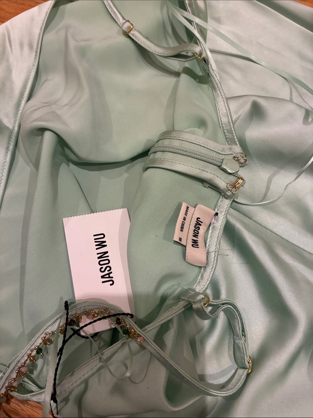 Jason Wu Pale Mint Satin Cowl Slip Midi Dress - Picture 4 of 4